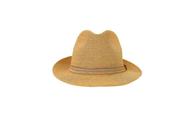 Sombrero marrón claro de rafia con diseño clásico.