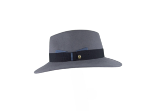 Sombrero gris con banda negra y detalle de lazo azul – Nieta de José