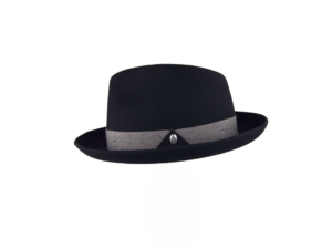 Sombrero negro con banda decorativa gris y detalle metálico – Nieta de José