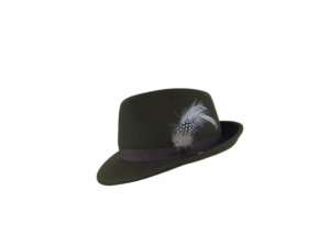 Sombrero verde con banda marrón y detalle de pluma – Nieta de José