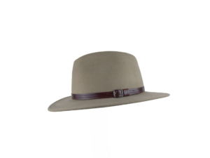Sombrero fedora en tono beige con banda de cuero marrón – Nieta de José