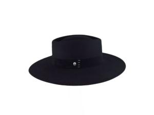 Sombrero negro de ala ancha con banda decorativa y detalle metálico – Nieta de José