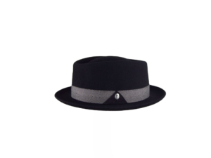 Sombrero negro con banda decorativa gris y detalle metálico – Nieta de José